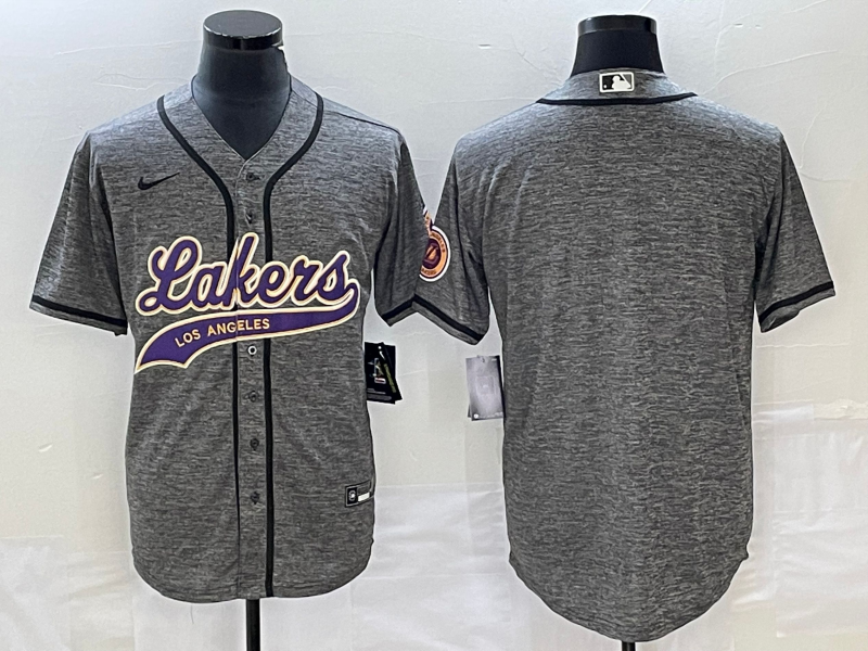 Men's Los Angeles Lakers Blank Gray Cool Base With Patch Stitched Baseball Jersey